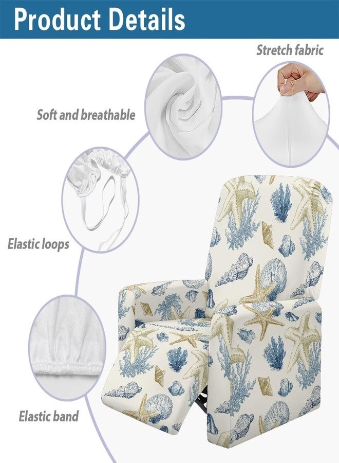 أغطية كرسي استرخاء من تالايتوس بنمط نجم البحر والمحار والمرجان، 4 قطع، مع مساند للذراعين، غطاء كرسي استرخاء من ليزي بوي، أغطية مانعة للانزلاق لكرسي الاسترخاء مع جيوب تخزين، واقي للأثاث - Image 4